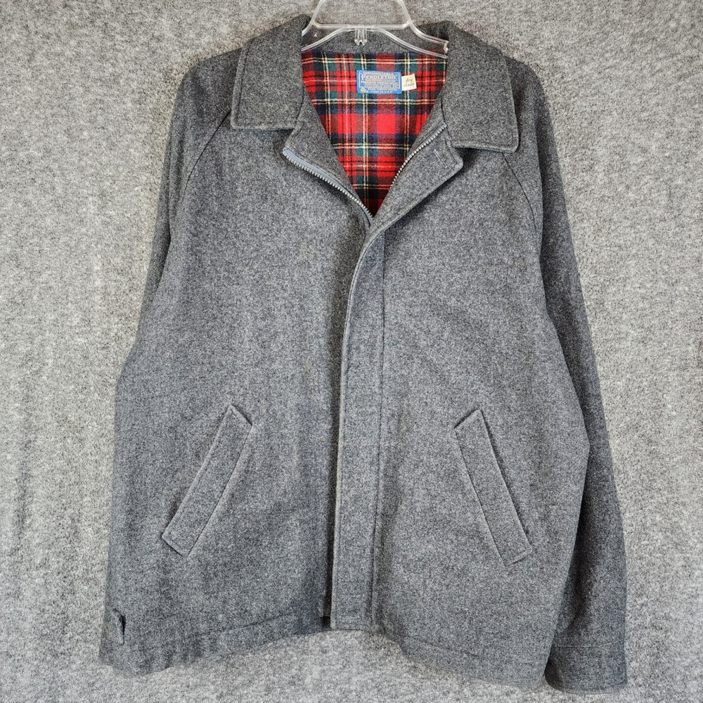 Pendleton Wool Jacket Mens XL Grey Plaid Lined Full Zip Made in USA Vintage